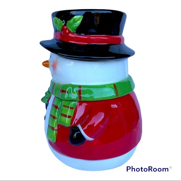 Snowman Jar Canister Ceramic Hand Painted Multipurpose Cookies Christmas Decor - Picture 3 of 16